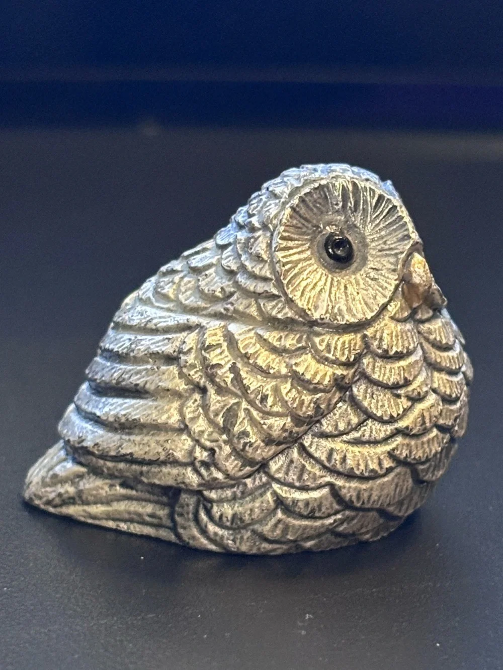 Vintage Peltro Italy Pewter Owl Figurine with Black Glass Eyes